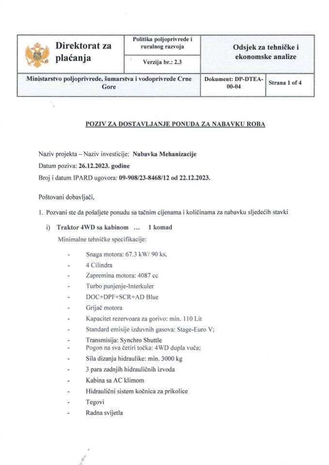 Poziv za dostavljanje ponuda - Muhamed Pilica