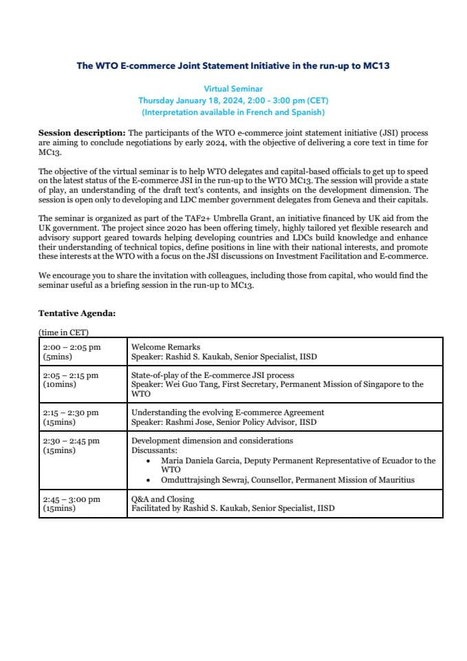 TAF2UG  WTO E-commerce Virtual Seminar- 18 Jan 2024