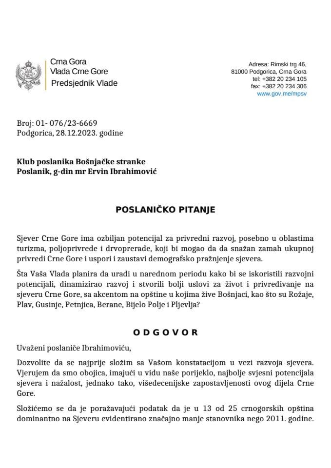 Premijerski sat: Odgovor predsjednika Vlade Milojka Spajića na poslaničko pitanje Ervina Ibrahimovića