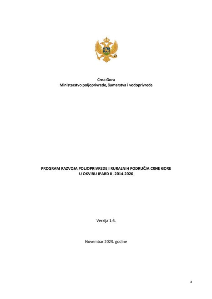 Predlog programa razvoja poljoprivrede i ruralnih područja Crne Gore u okviru IPARD II 2014-2020