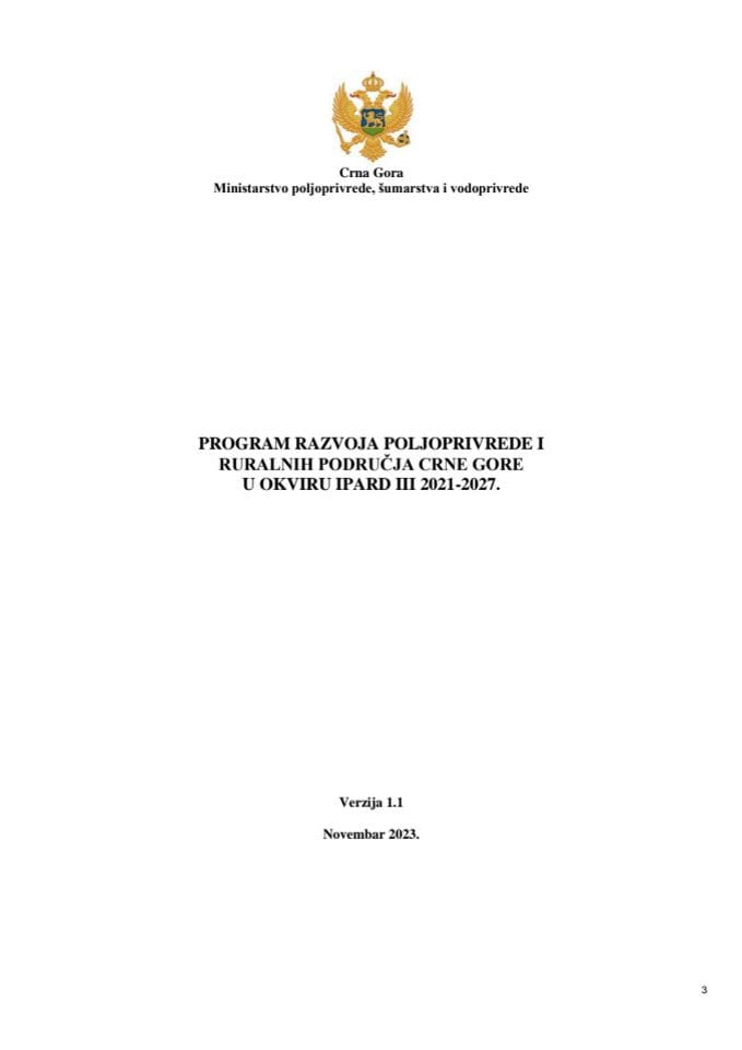 Предлог програма развоја пољопривреде и руралних подручја Црне Горе у оквиру IPARD III 2021-2027
