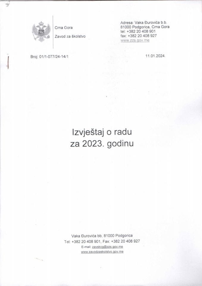 Izvještaj o radu ZZŠ za 2023. godinu