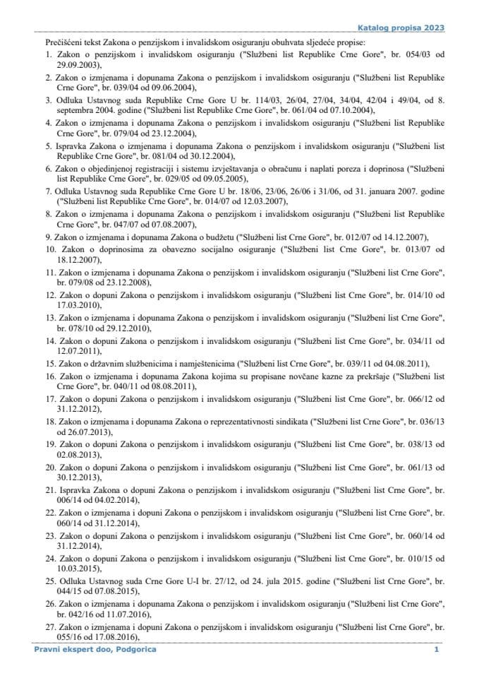 Zakon o penzijskom i invalidskom osiguranju - prečišćen tekst