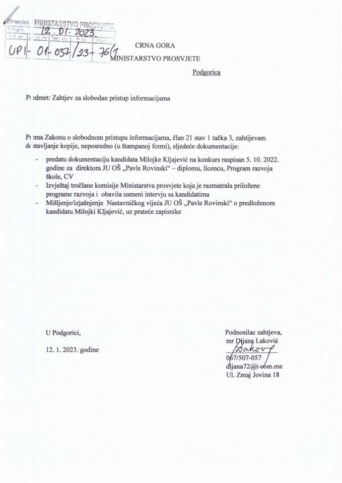 Zahtjev Dijana Lakovic 12.01.