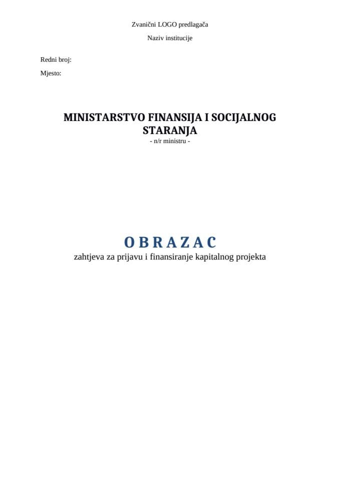 OBRAZAC za prijavu i finansiranje kapitalnog projekta iz KB 2025.