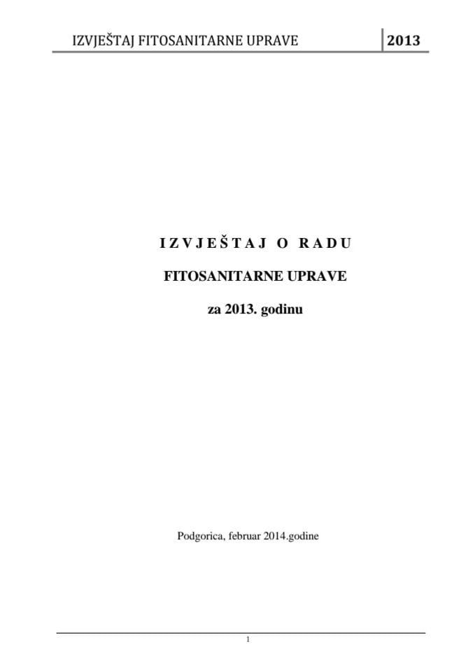 Izvještaj Fitosanitarne uprave za 2013. godinu
