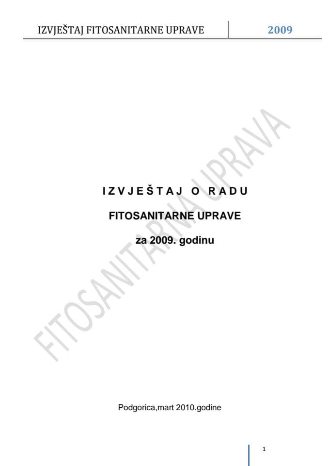 Izvještaj Fitosanitarne uprave za 2009. godinu