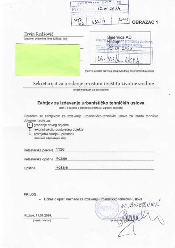 Захтјеви за издавање урбанистичко техничких услова - 06_332_24_1258_1 АД Бисерница