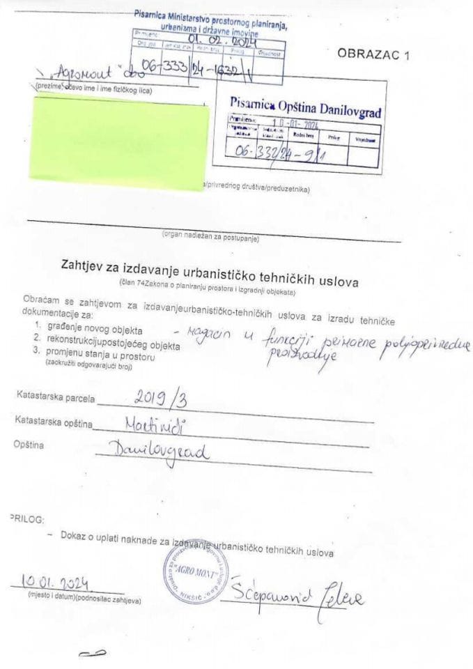 Zahtjevi za izdavanje urbanističko tehničkih uslova - 06_333_24_1632_1 Agro Mont doo