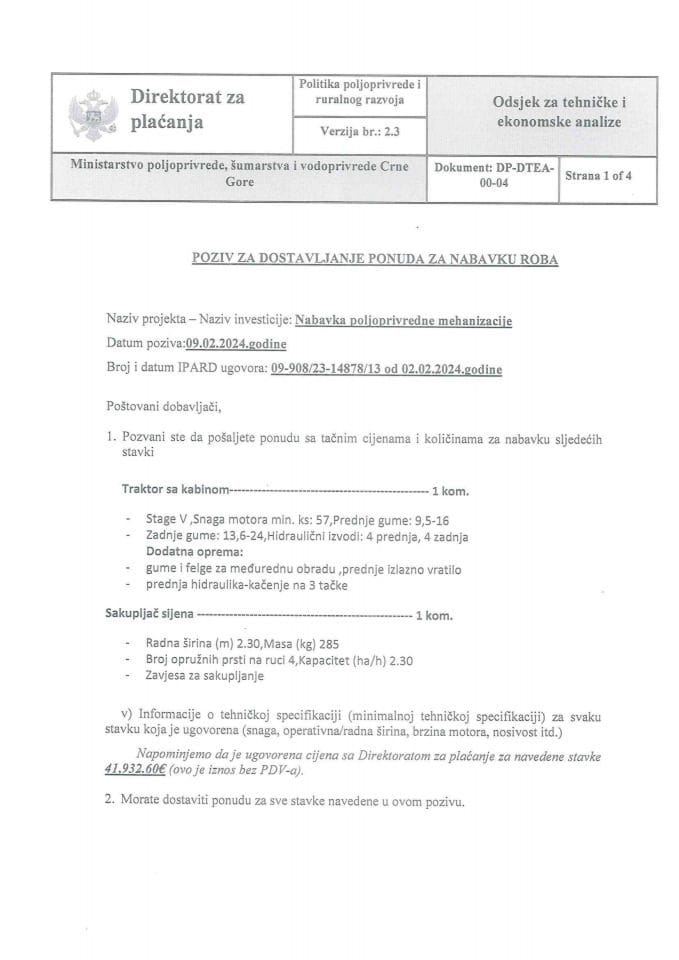 Poziv za ponude Milojice Medenice