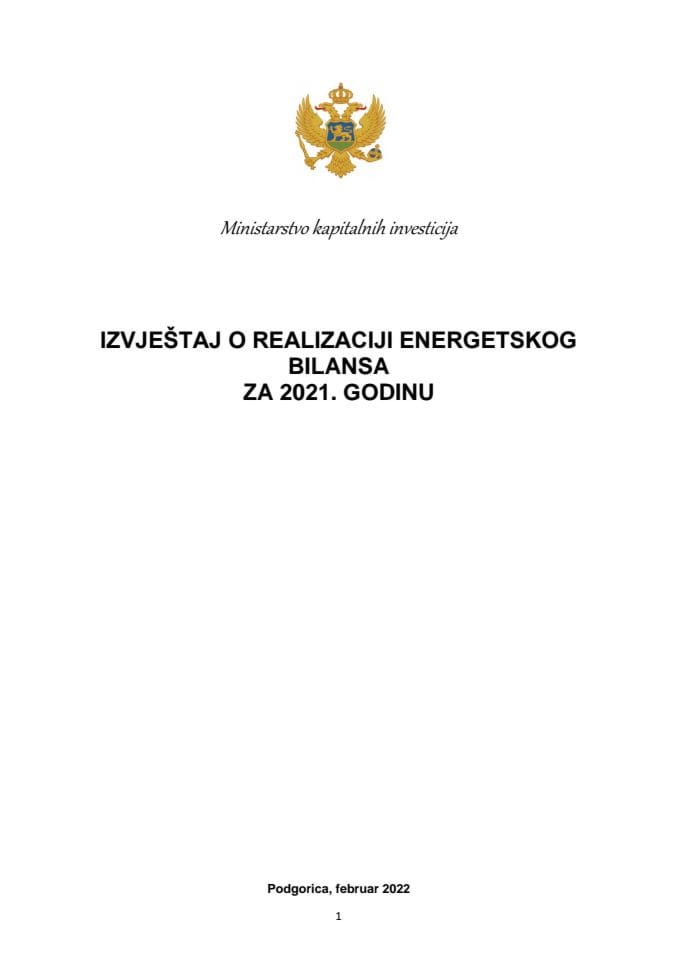 Izvještaj o realizaciji energetskog bilansa za 2021. godinu