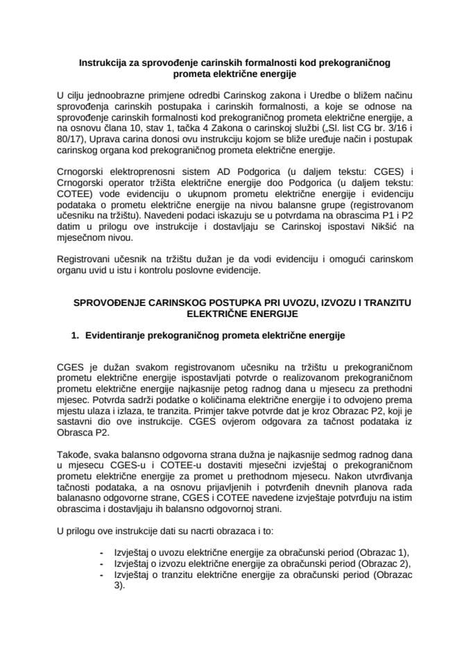 Instrukcija za sprovođenje carinskih formalnosti kod prekograničnog