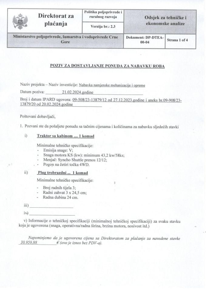 Poziv za dostavljanje ponuda