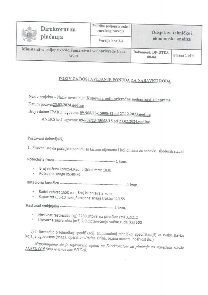 Poziv za dostavljanje ponuda  Orbović Predraga