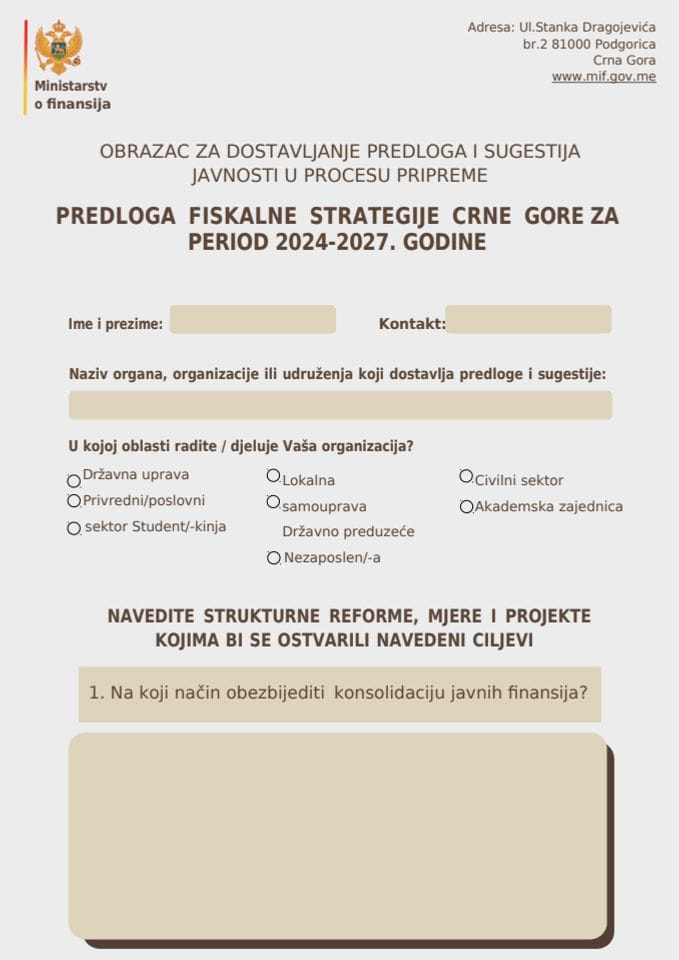 FISKALNA STRATEGIJA - Obrazac za dostavljanje predloga