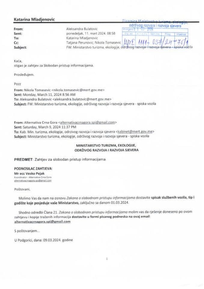 Zahtjevi - Slobodan pristup informacijama - UPI-1111-037-24-75-1 - Vesko Pejak