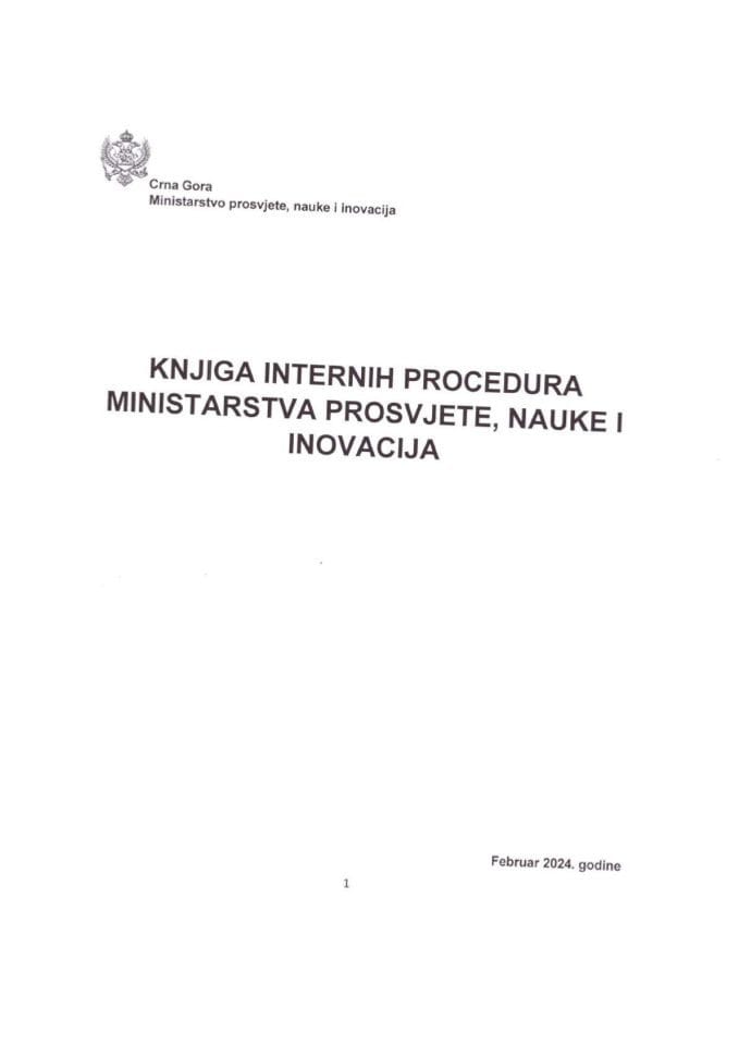 Knjiga internih procedura Ministarstva prosvjete, nauke i inovacija