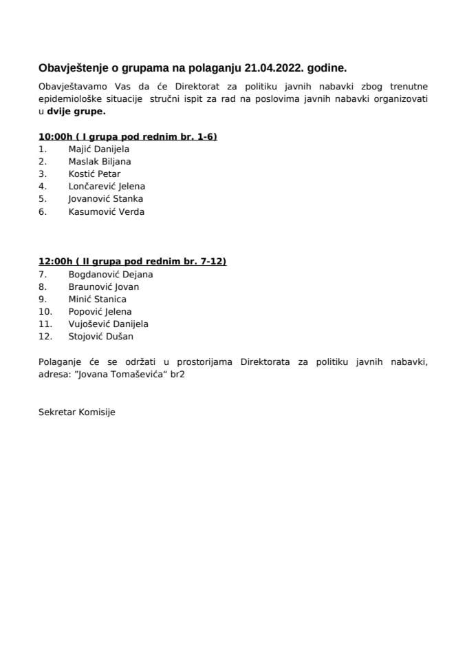Списак кандидата који су положили стручни испит за рад на пословима јавних набавки 21. април 2022. године