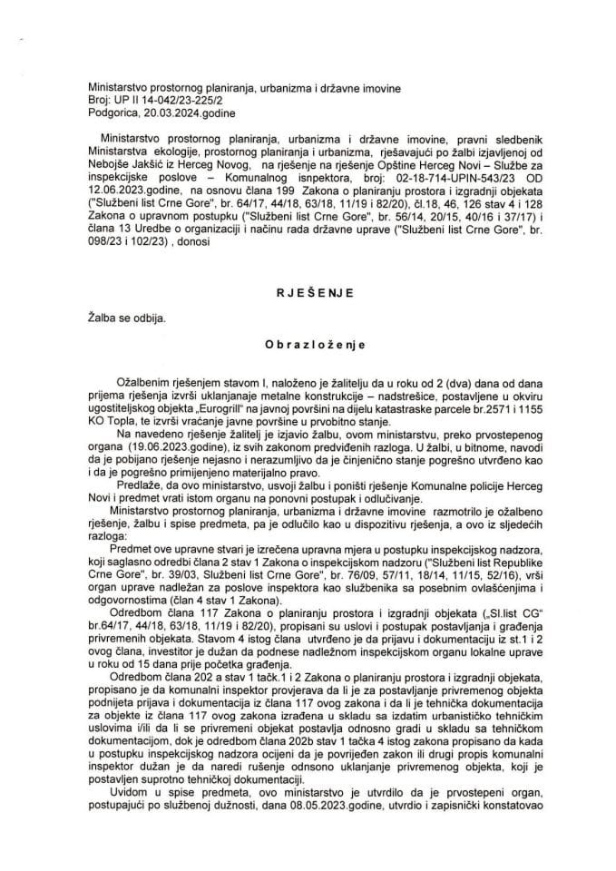 Drugostepena rješenja - UPII 14-042-23-225-2 NEBOJŠA JAKŠIĆ