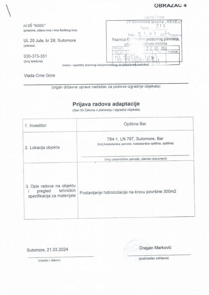 Prijava radova adaptacije - 09-745-24-4512-1 dragan arkovic