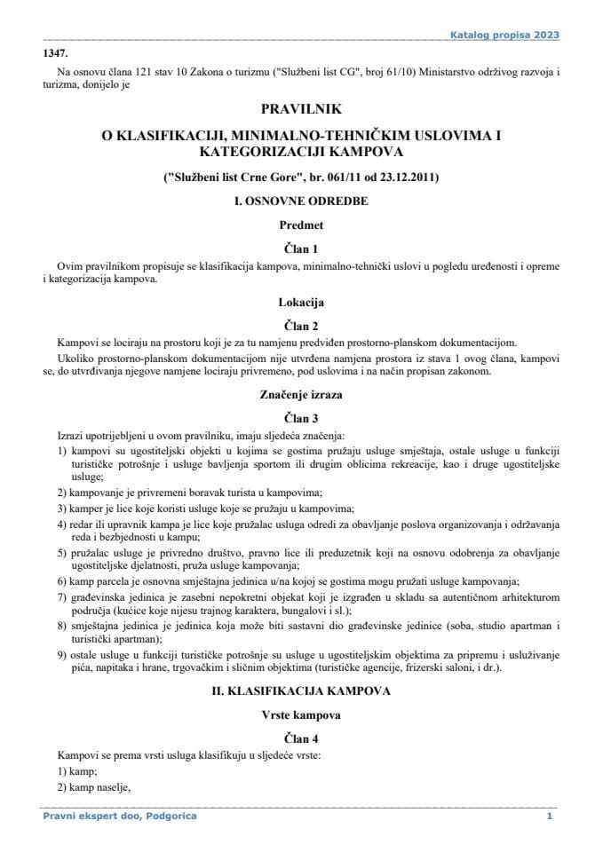 Pravilnik o klasifikaciji minimalno-tehnickim uslovima i kategorizaciji kampova