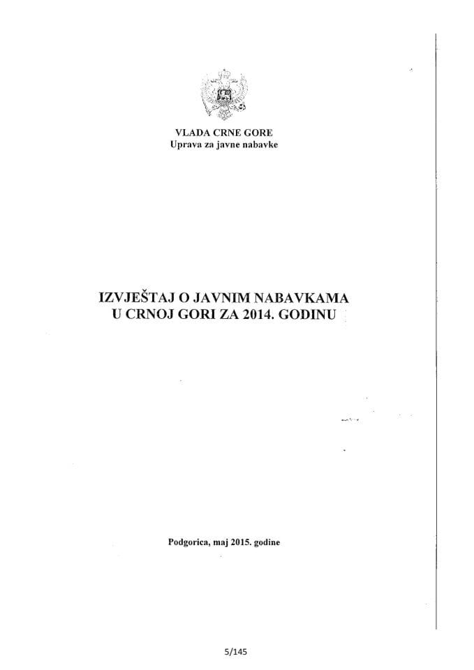 Годишњи извјештај о јавним набавкама у Црној Гори за 2014. годину