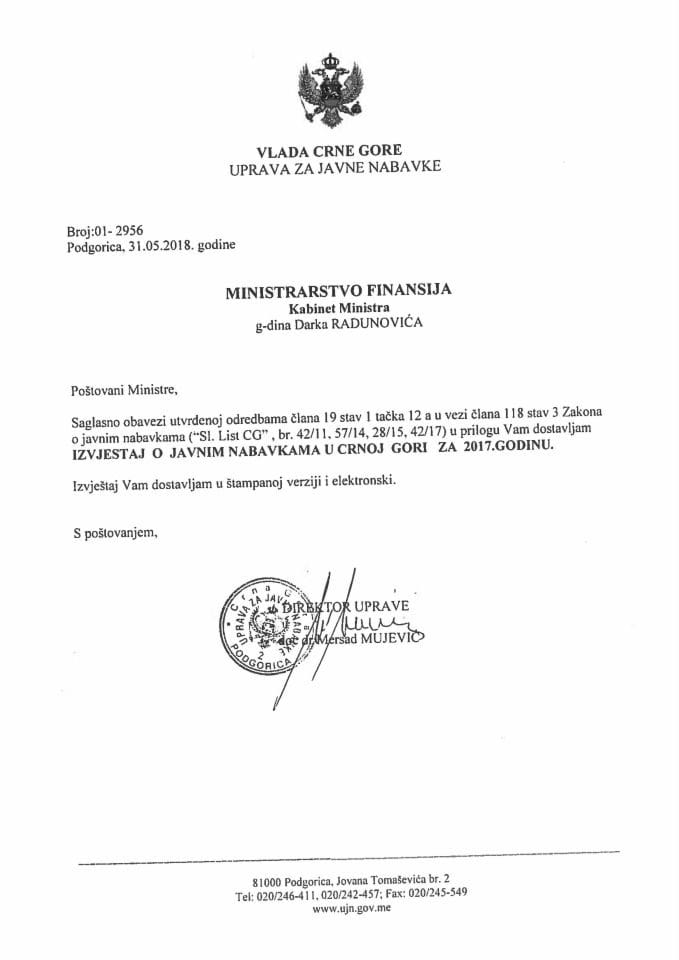 Годишњи извјештај о јавним набавкама у Црној Гори за 2017. годину