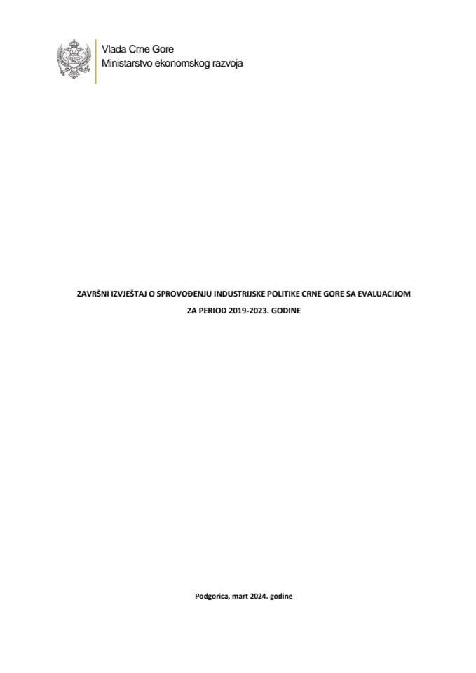 Završni izvještaj o sprovođenju Industrijske politike Crne Gore 2019-2023. godine