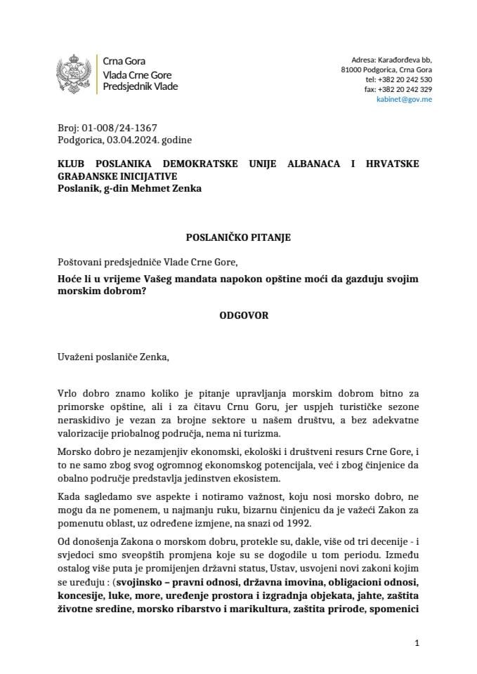 Premijerski sat: Odgovor predsjednika Vlade Milojka Spajića na poslaničko pitanje Mehmeta Zenke