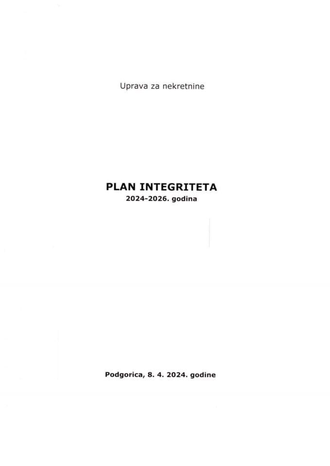 Plan integriteta Uprave za nekretnine 2024-2026. godina