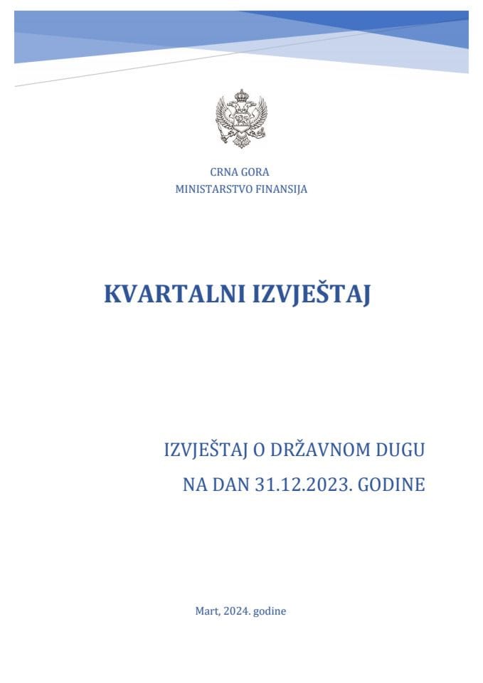 Izvještaj o državnom dugu na dan 31.12.2023. godine