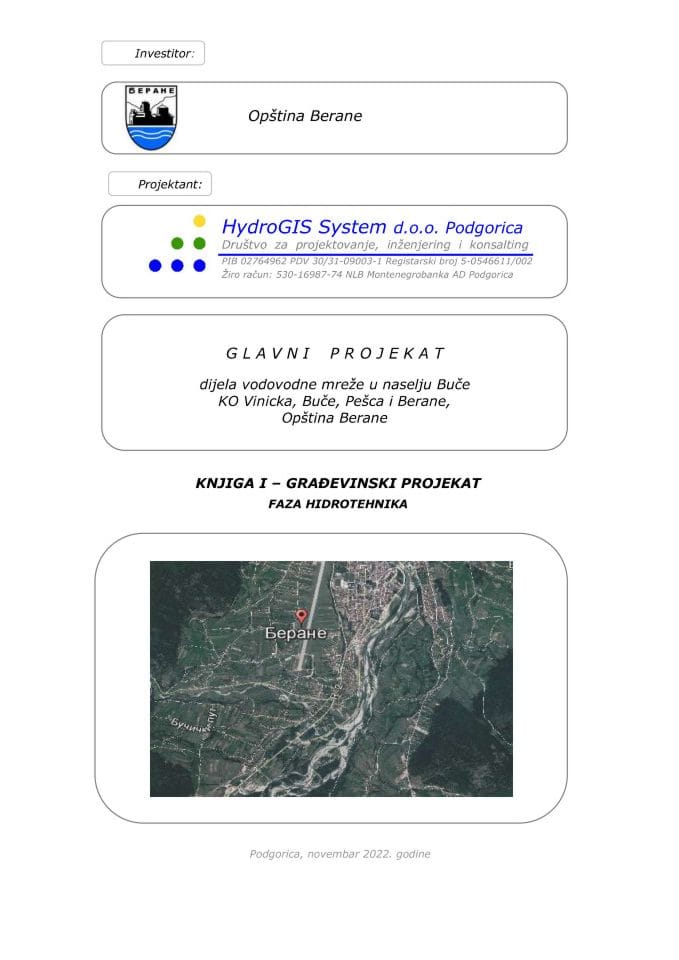Tehnička dokumentacija - Izgradnja vodovoda Buče, Berane - tekstualni dio