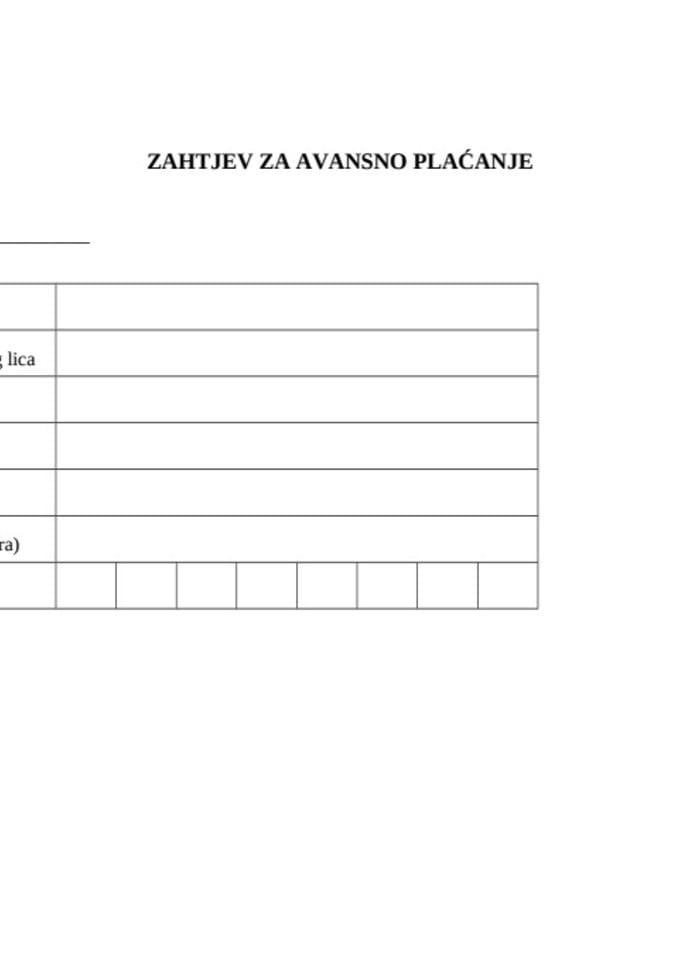 Захтјев за авансно плаћање