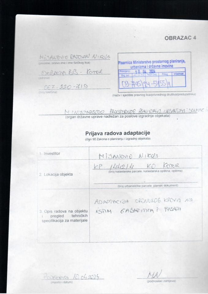 Prijava radova adaptacije - 09-745-24-5455-1 mijanovic nikola