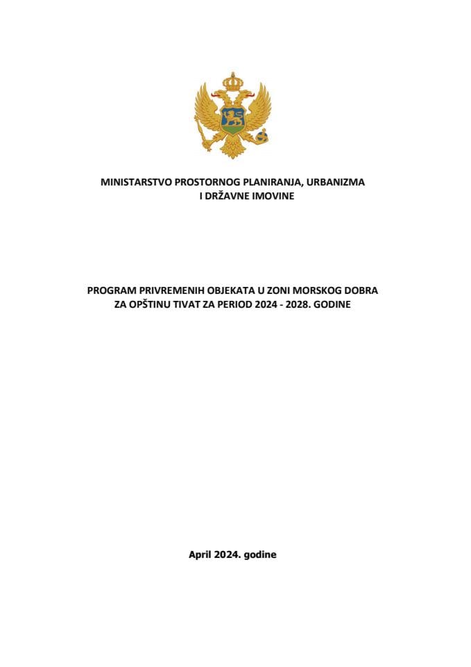 Program privremenih objekata u zoni morskog dobra za period 2024-2028. godina - TIVAT 2024 tekst