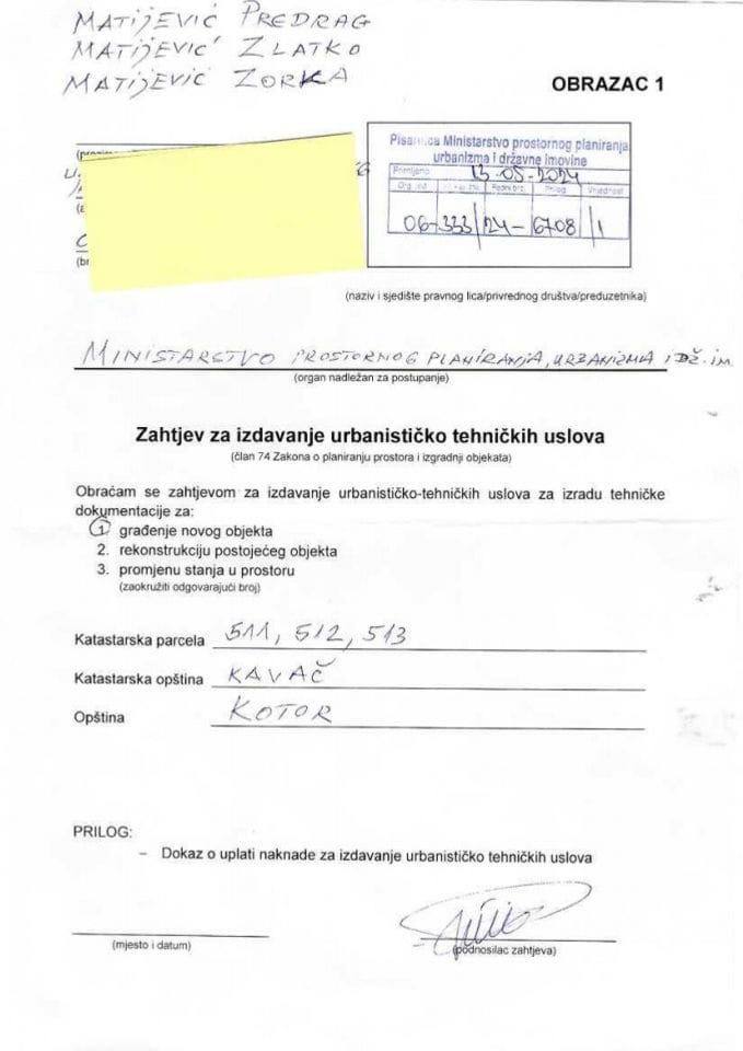 Zahtjevi za izdavanje urbanističko tehničkih uslova - 06_333_24_6708_1 Matijević Predrag Zlatko i Zorka