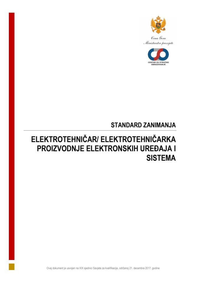 SZ 050241 ELEKTROTEHNIČAR PROIZVODNJE ELEKTRONSKIH UREĐAJA I SISTEMA