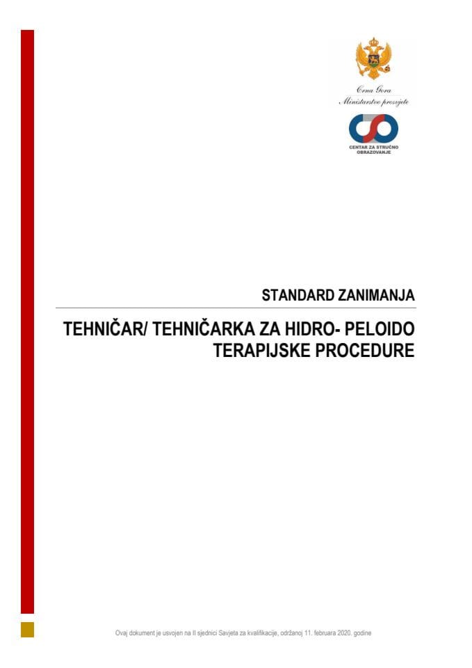 SZ 090141 TEHNIČAR ZA HIDRO-PELOIDO TERAPIJSKE PROCEDURE
