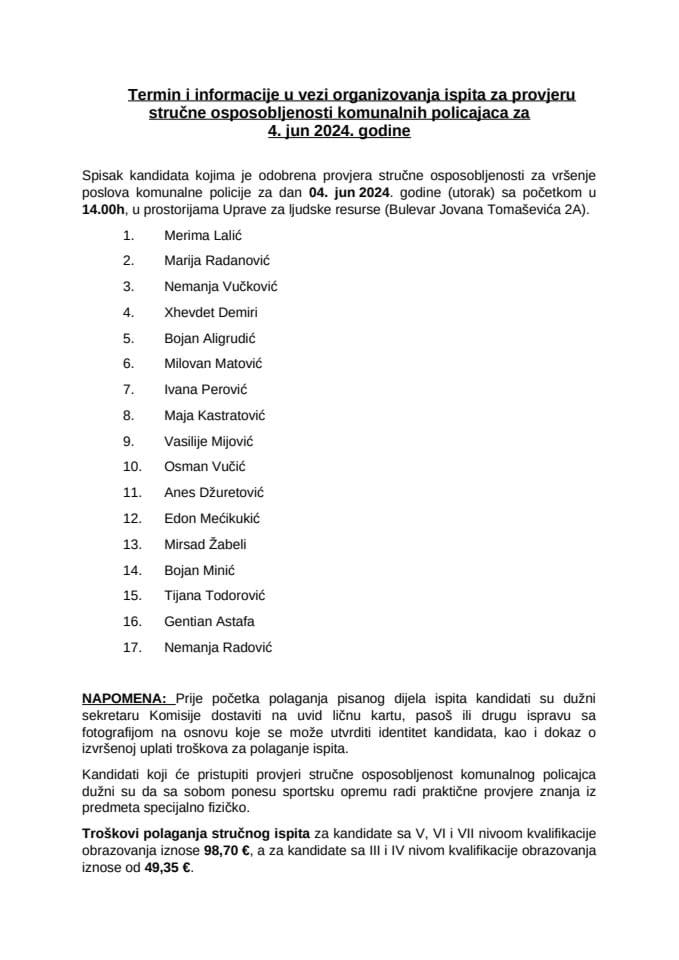 Списак кандидата 04.јун комунални полицајци