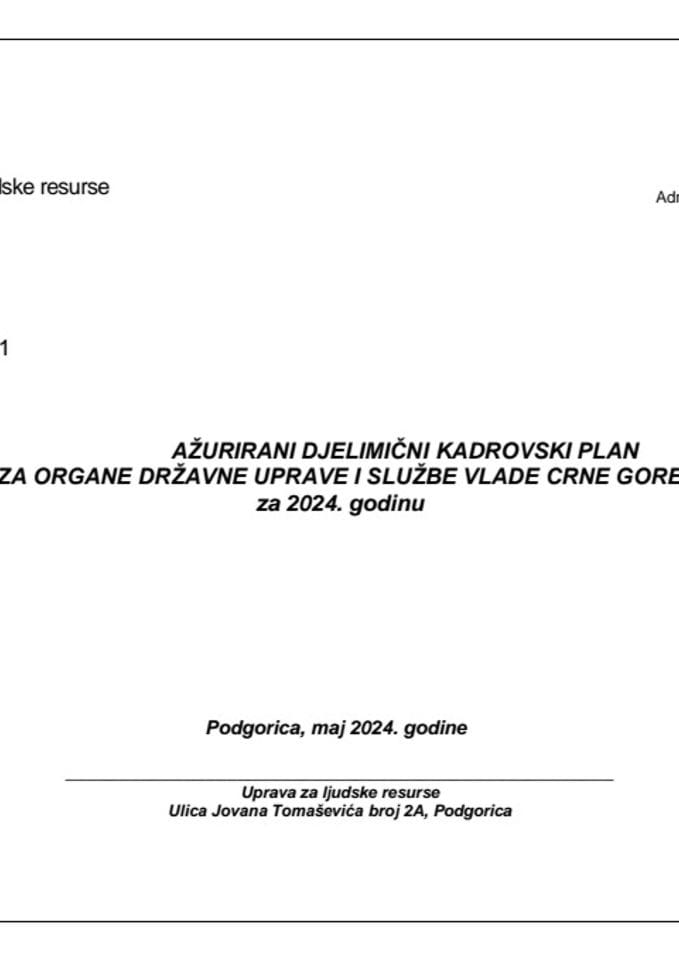 Predlog ažuriranog Djelimičnog Kadrovskog plana za organe državne uprave i službe Vlade Crne Gore za 2024. godinu