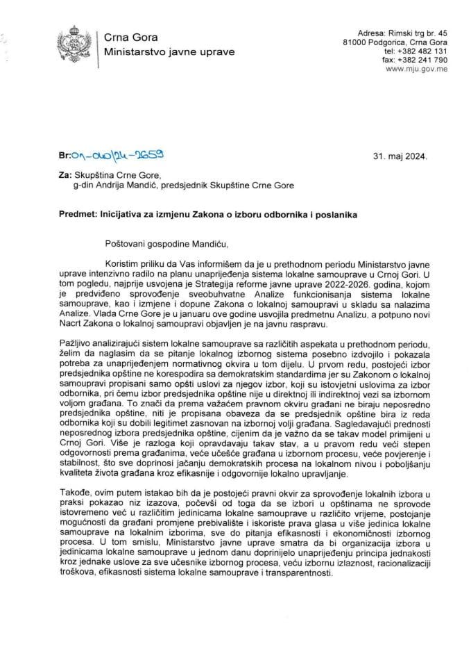 Inicijativa za izmjenu Zakona o izboru odbornika i poslanika