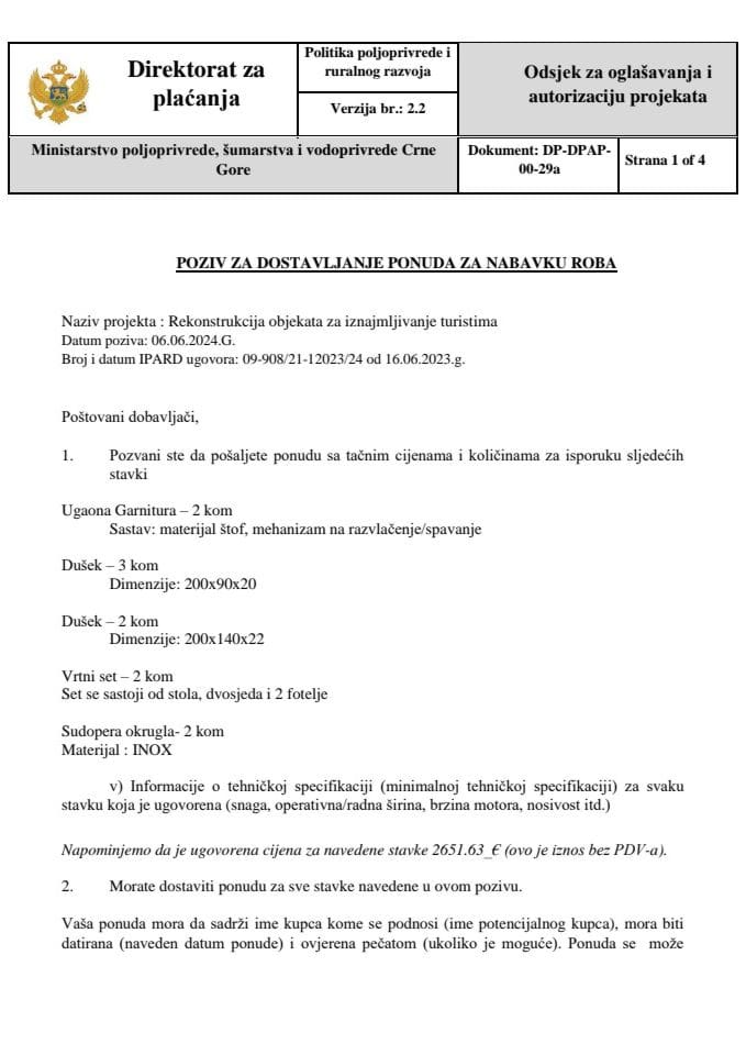 позив намјестај 06.06.2024