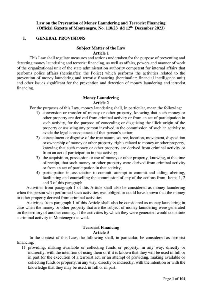 Law  on the Prevention of Money Laundering and Terrorist Financing