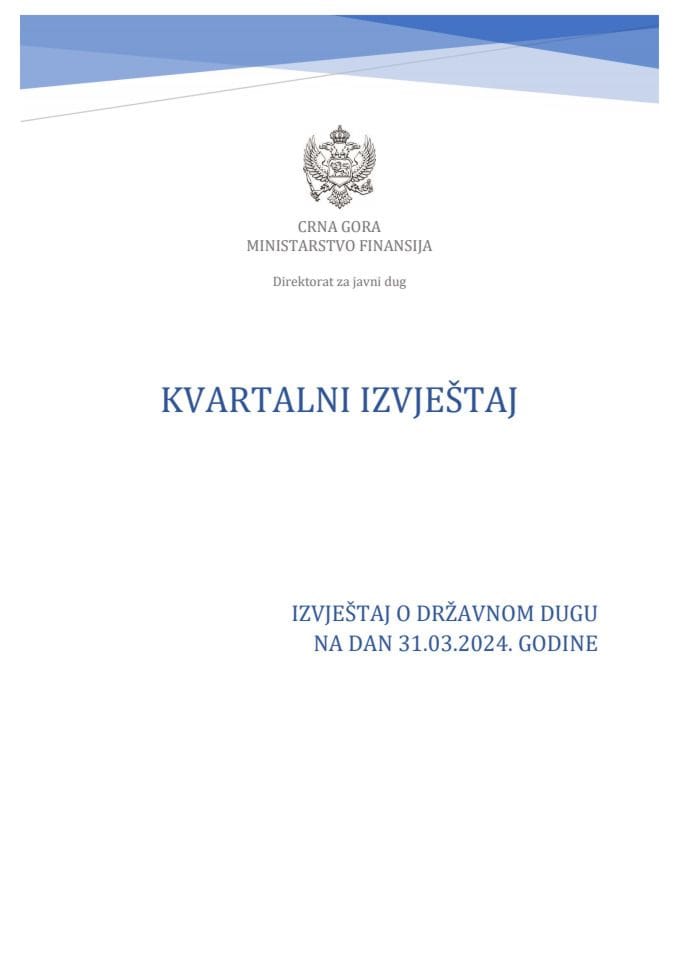 Извјештај о државном дугу на дан 31.03.2024. године