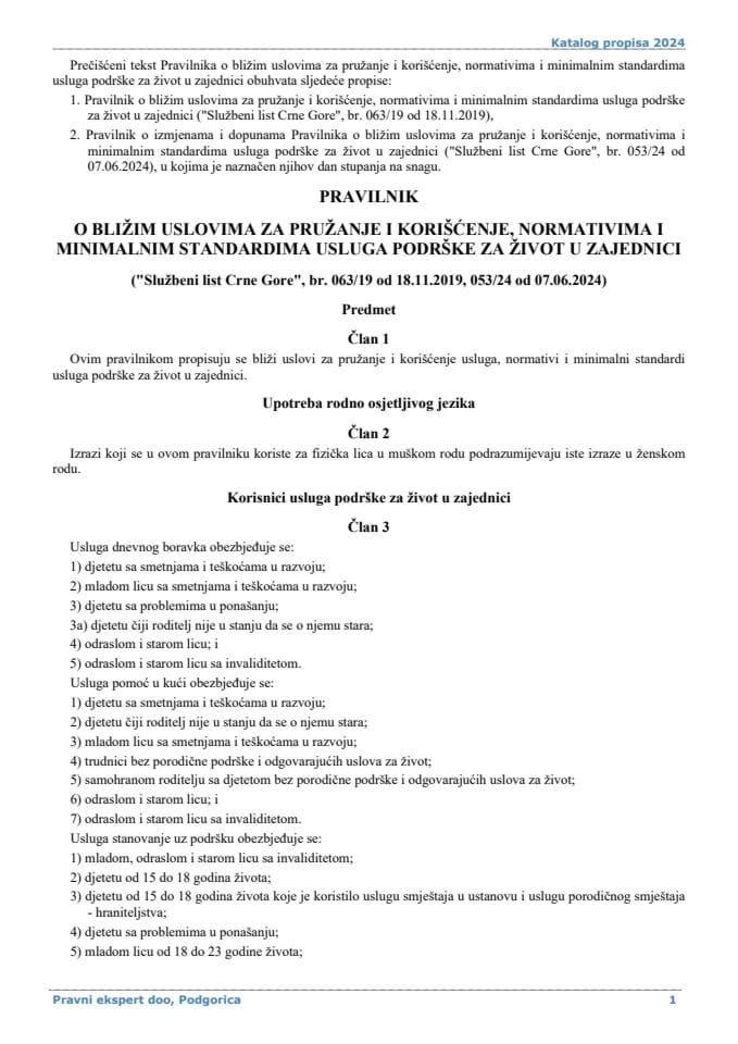 Pravilnik o bližim uslovima za pružanje i korišćenje normativima i minimalnim standardima usluga podrške za život u zajednici