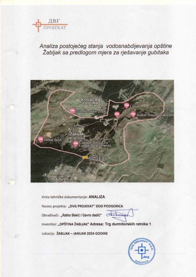 Analiza postojećeg stanja vodosnabdijevanja opštine Žabljak sa predlogom mjera za rješavanje gubitaka