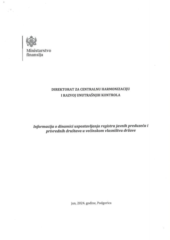 Informacija o dinamici uspostavljanja registra javnih preduzeća i privrednih društava u većinskom vlasništvu države