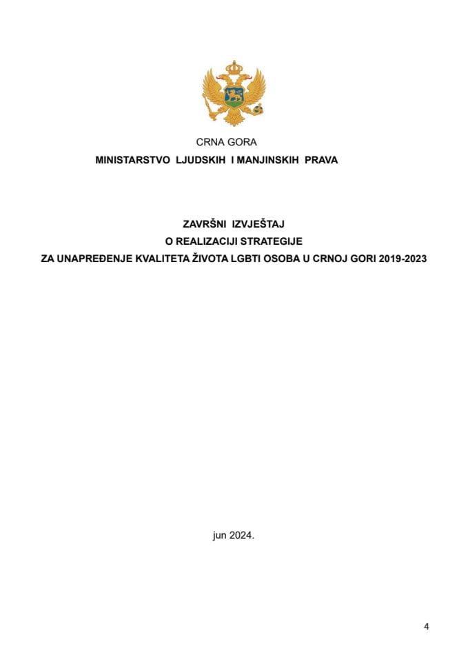 Završni izvještaj o realizaciji Strategije za unapređenje kvaliteta života LGBTI osoba u Crnoj Gori 2019-2023. godine