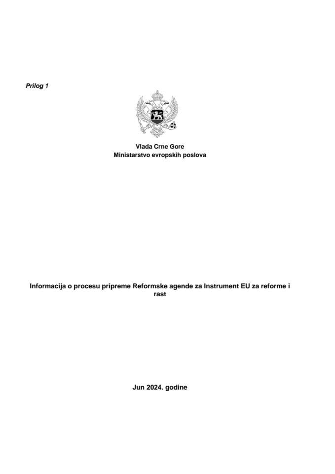 Informacija o procesu pripreme Reformske agende za Instrument EU za reforme i rast s Predlogom osnovnih reformskih mjera i koraka za Reformsku agendu za Instrument EU za reforme i rast