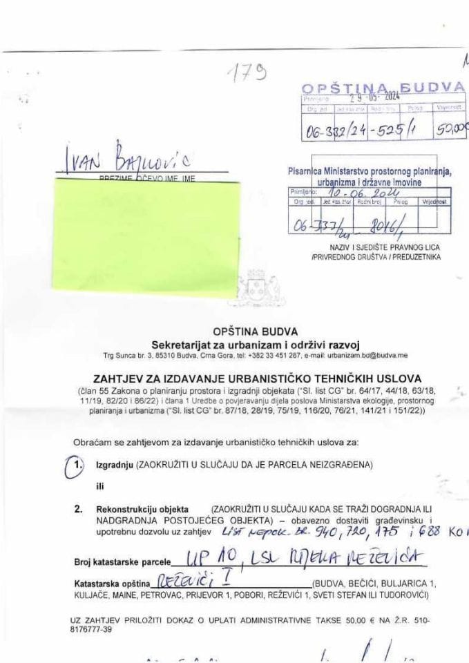 Zahtjevi za izdavanje urbanističko tehničkih uslova - 06_333_24_8016_1 IVAN BAJKOVIC